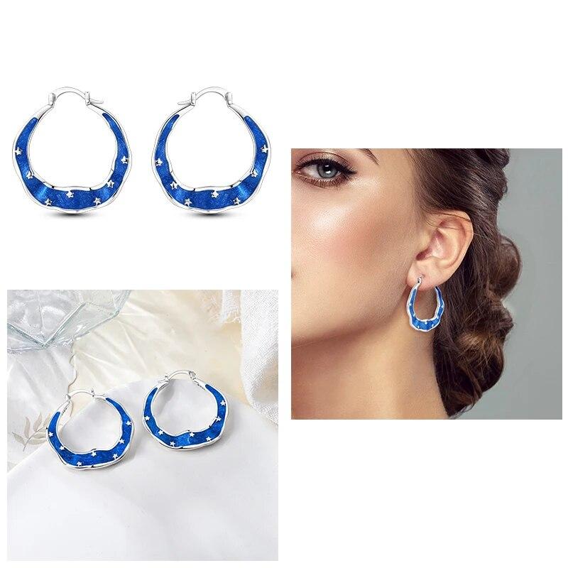 Kolczyki Koła Damskie Srebro 925 Tulipan Lśniąca Gwiazda Słońce Motyl Nierówne Drobne Kolczyki