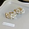 Latest Sweet Romantic Elegant White Flower Hoop Earrings | Stylish Shell Resin Delicate Pearl Flower Zircon Earrings | Trendy Versatile Jewellery