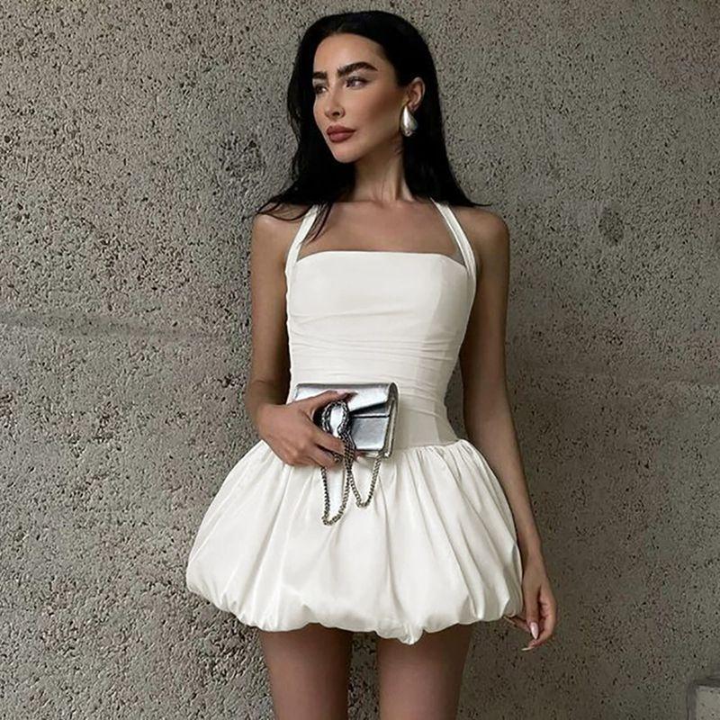 Elsa Fashion Ins New Sexy Sexy Short Bud Skirt Pure Color Close-Fitting Chest Wrap Halterneck Niche Dress