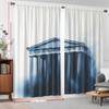 Greek Temple Curtains Set of 2 Rod Pocket Semi Sheer White Navy for Living Room Bedroom Decor