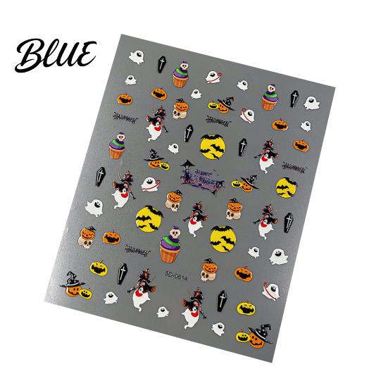 5D Embossed Nail Decals Halloween Art Stickers Skull Pumpkin Ghost Spooky Stickers Decals Waterproof Self Adhesive Manicure Decoration Decorative