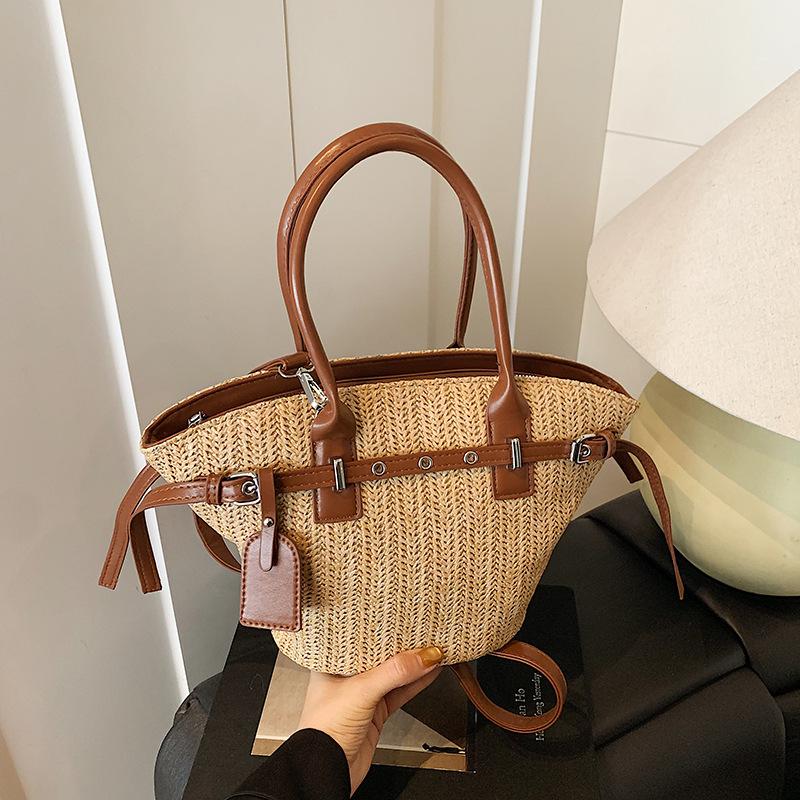 

Woven straw vegetable basket bag women s large capacity new summer messenger bag portable vacation beach bag коричневый