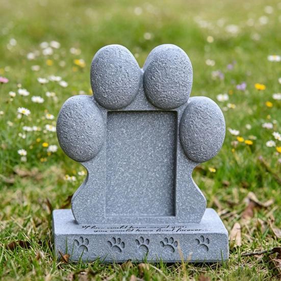 Imitation Stone Pet Tombstone with Paw Print Photo Frame Weather-Resistant Resin Memorial Stone for Dogs And Cats Engraved Base for Custom Pet