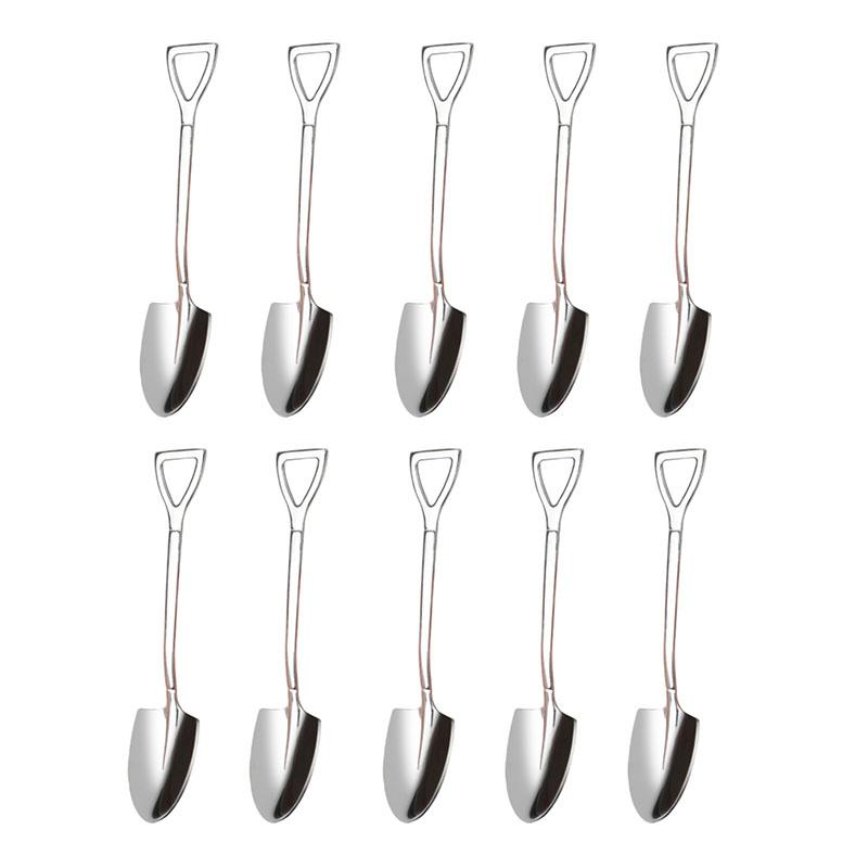 

10Pcs Shovel Spoon Gold Silver Coffee Spoons Ice Cream Dessert Scoops Teaspoon Tableware Cutlery Set Kitchen Gadget Accessories S
