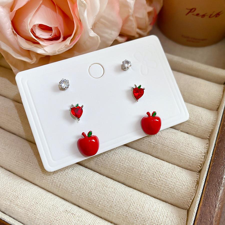 Vintage Simple Zircon Drip Oil Red Apple Earrings Stud Earrings Exquisite Earrings Women