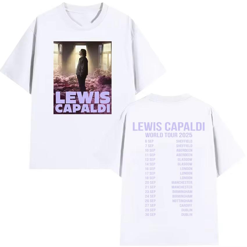 

Горячая распродажа Льюис Капальди Мировой тур 2025 Лето Мужская футболка Готика Супер хлопок Удобная Хип-хоп футболка Унисекс 4XL