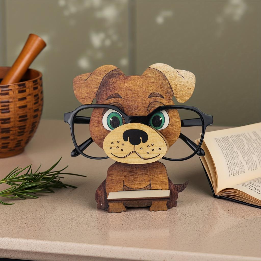 1PC Funny Wooden Yellow Puppy Glasses Frame, Creative and Cute Glasses Display Stand