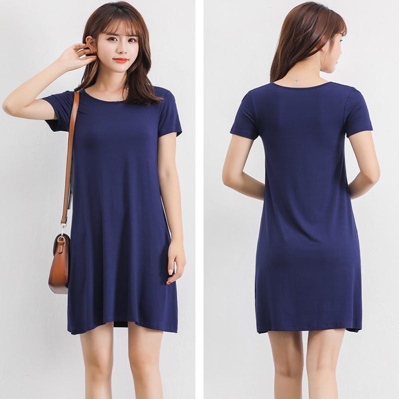 Women's Summer Short Sleeve Casual Sundress Tops Mini T-shirt Dress In Vibrant Modal