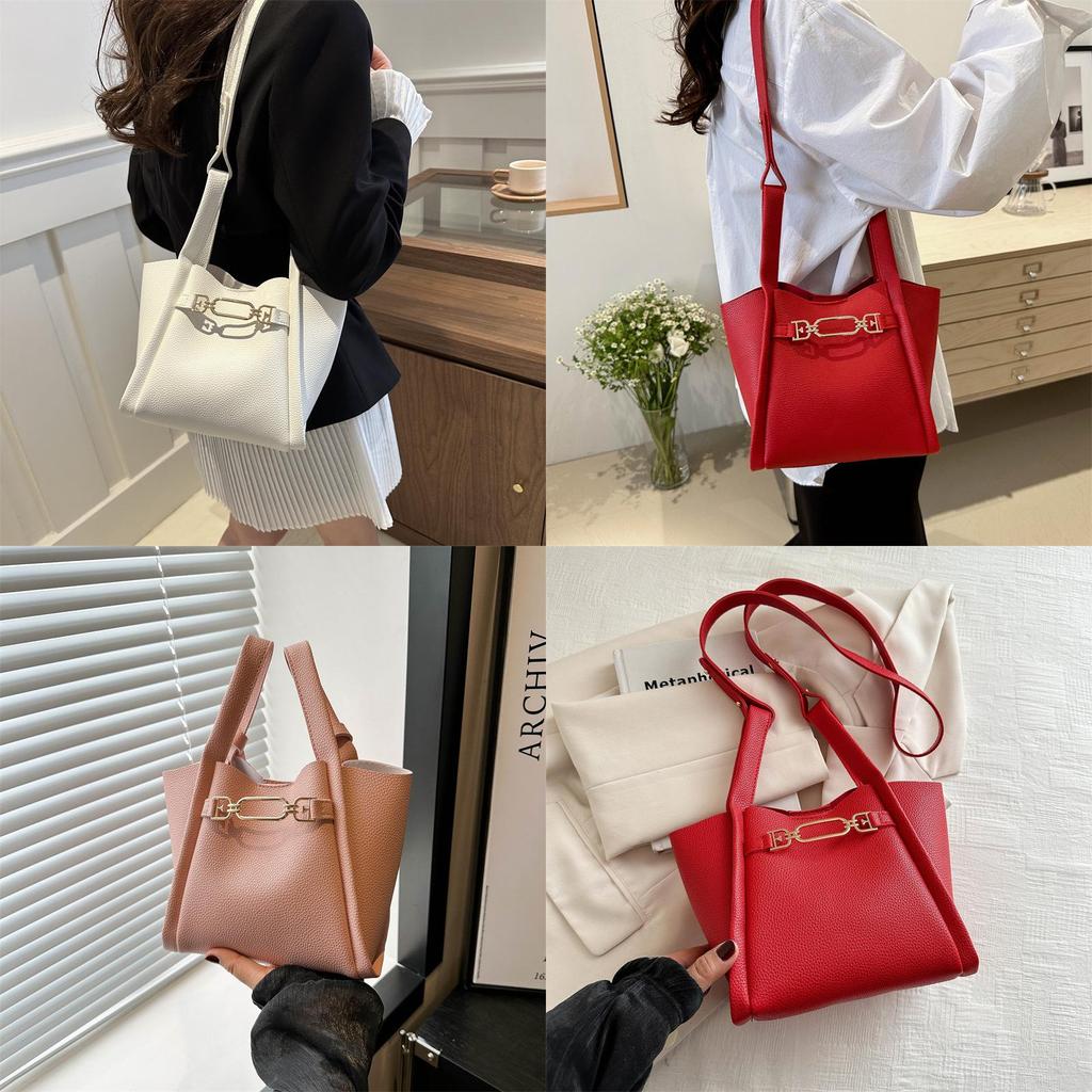 2024 New Popular Simple Bucket Bag Women Street Fashion Pu Shoulder Bag
