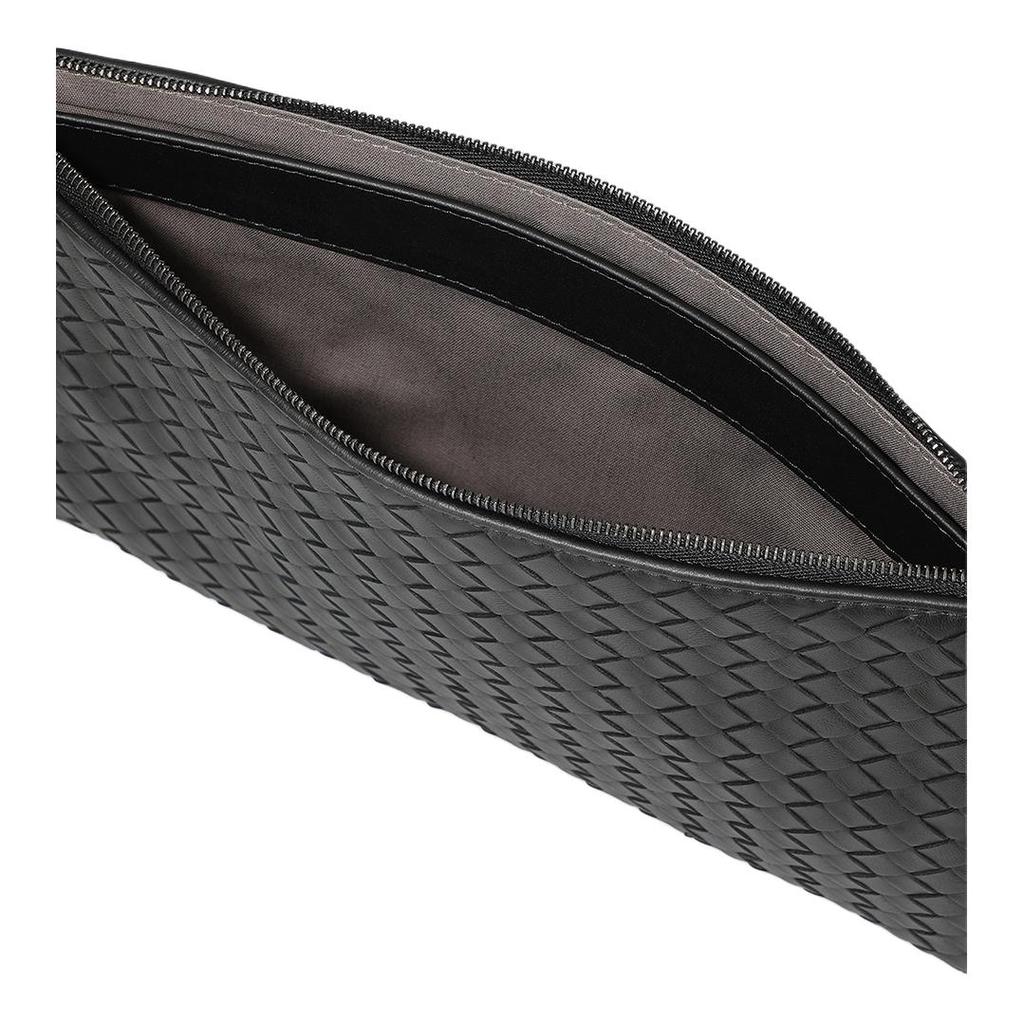 Bottega Veneta Intrecciato Woven Zip Leather Clutch Medium Women clutch Black 522429V3UN11275