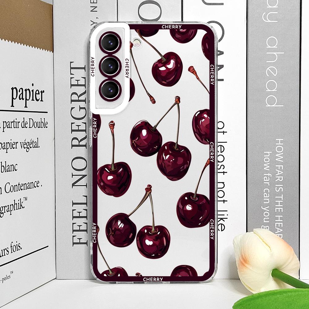 

Stylish Butterfly Flower Red Cherry Phone Case for Samsung Galaxy S25 S25FE S24+ S23 Ultra S22 S21 S20 Plus S24 FE 5G Soft Cover Galaxy S23+