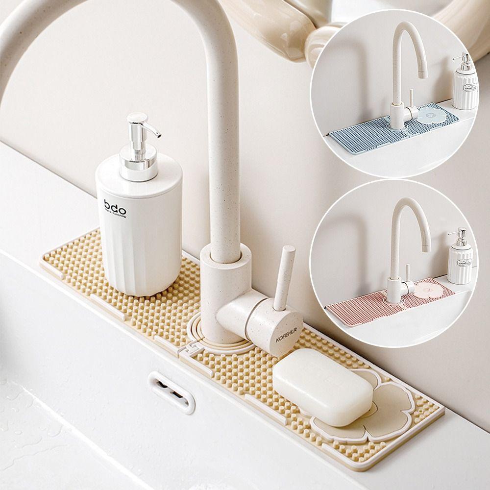 Durable Foldable Faucet Drain Pad Silicone Splash Proof Faucet Mat Faucet Water Catcher Mat Bathroom/Kitchen Accessories