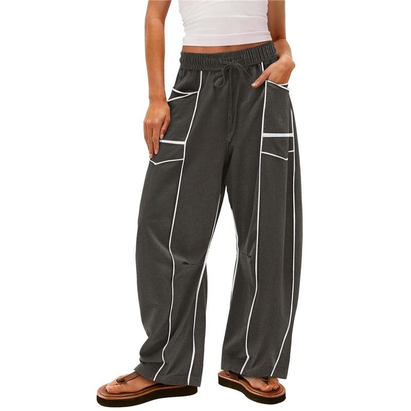 Women's Loose Wide-leg Pants, Summer Casual Pants, Drawstring Waist, Solid Color Simple Sweatpants