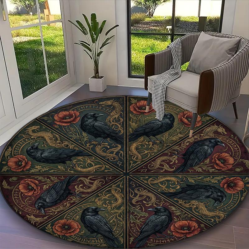 [Creative Red Rose Printed Carpet] Non-slip Office Rug, Cozy Round Carprt for Living Room Use, Soft Home Sofa Chair Mat