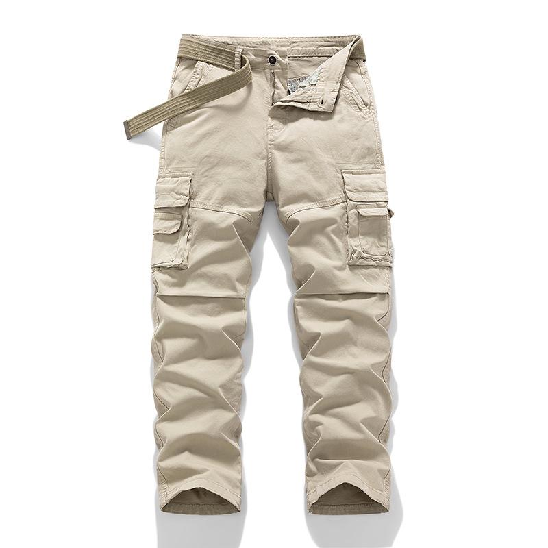 

Men s Overalls Simple and Durable Wear-resistant Straight-leg Pants Multi-pocket Loose Solid Color Casual Outdoor Trousers 28 абрикосовый