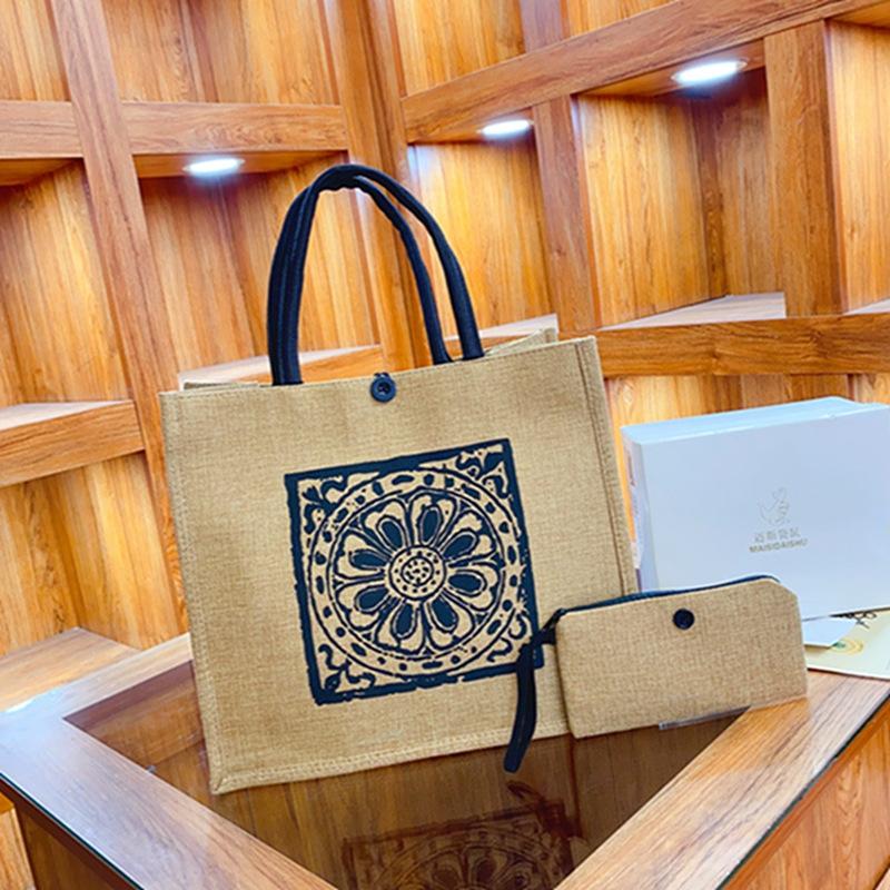 Keten Tote Çanta Büyük Kapasiteli Kanvas El Çantası Alışveriş Çantaları Makyaj Çantası Nikah Doğum Günü Hediyesi Plaj Tatili İçin Bozuk Para Cüzdanı