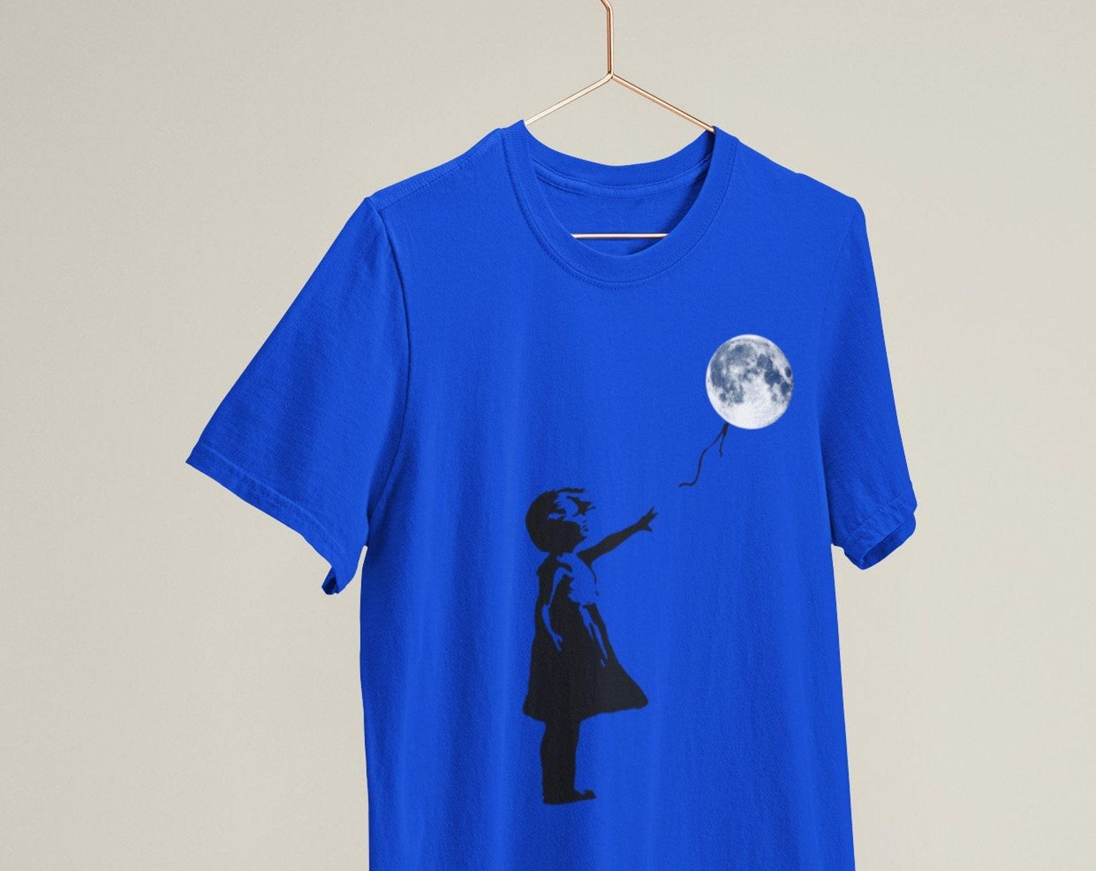 Banksy Inspired Girl with Balloon Moon Street Art / Heavyweight cotton unisex T shirt with print tee top 4XL