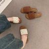 Vintage Casual Flat-bottomed Woven One-word with Open-toed Slippers for Women's Summer Wear Bohemian Seaside Vacation Beach Shoes