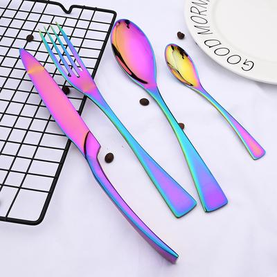 4Pcs/Set Shiny Polishing Mirror Rainbow Cutlery Dinnerware Set Tableware Flatware Stainless Steel Dinner Set Knife Fork Spoon