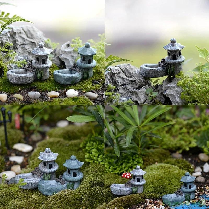 Resin Pond Tower - Mini Retro Fairy Tale Garden Decoration. DIY Mini Landscape Home Accessory with Terrace Design