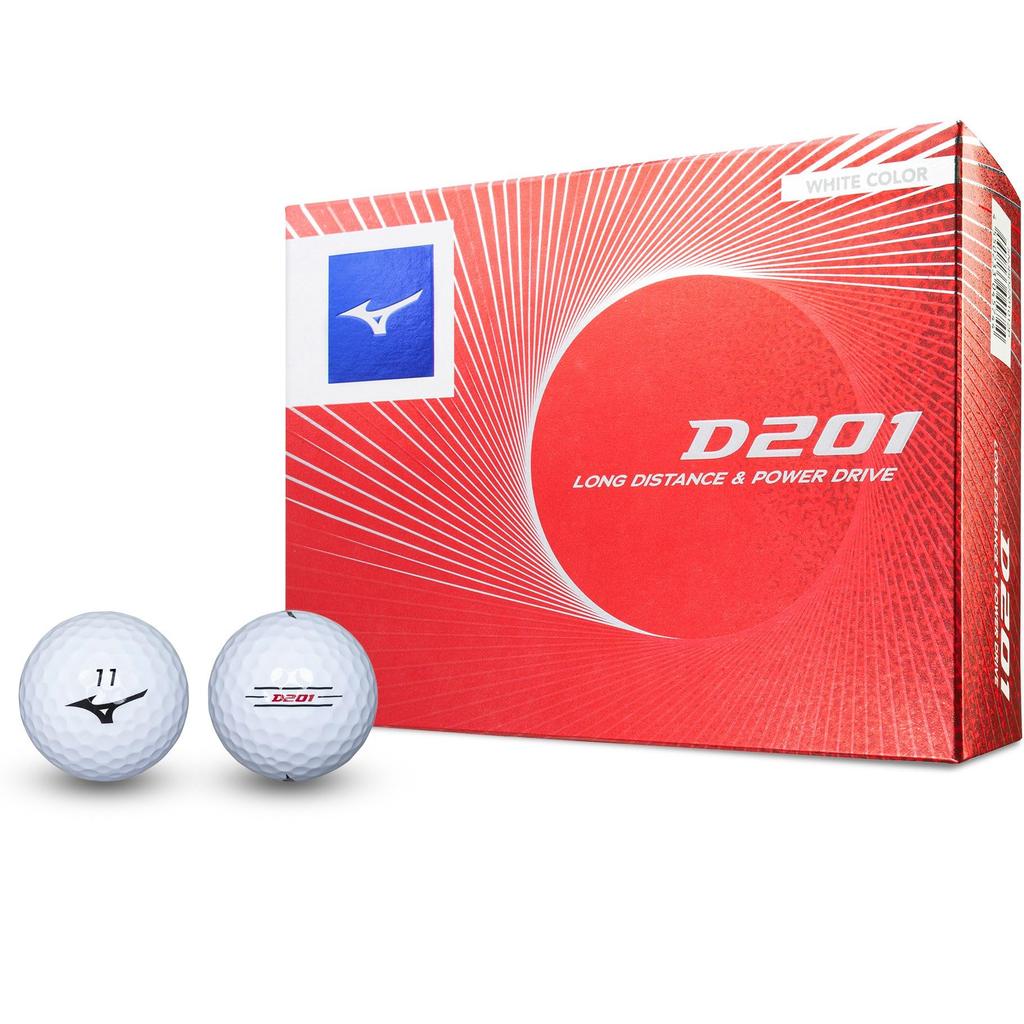Mizuno D201 Hvide Golfbolde 12 Distance Velegnet til Hovedhastigheder på og Blød 5NJBD220 (1 dusin, bolde) - Type, 35m/s Over, Følelse, 2-delt