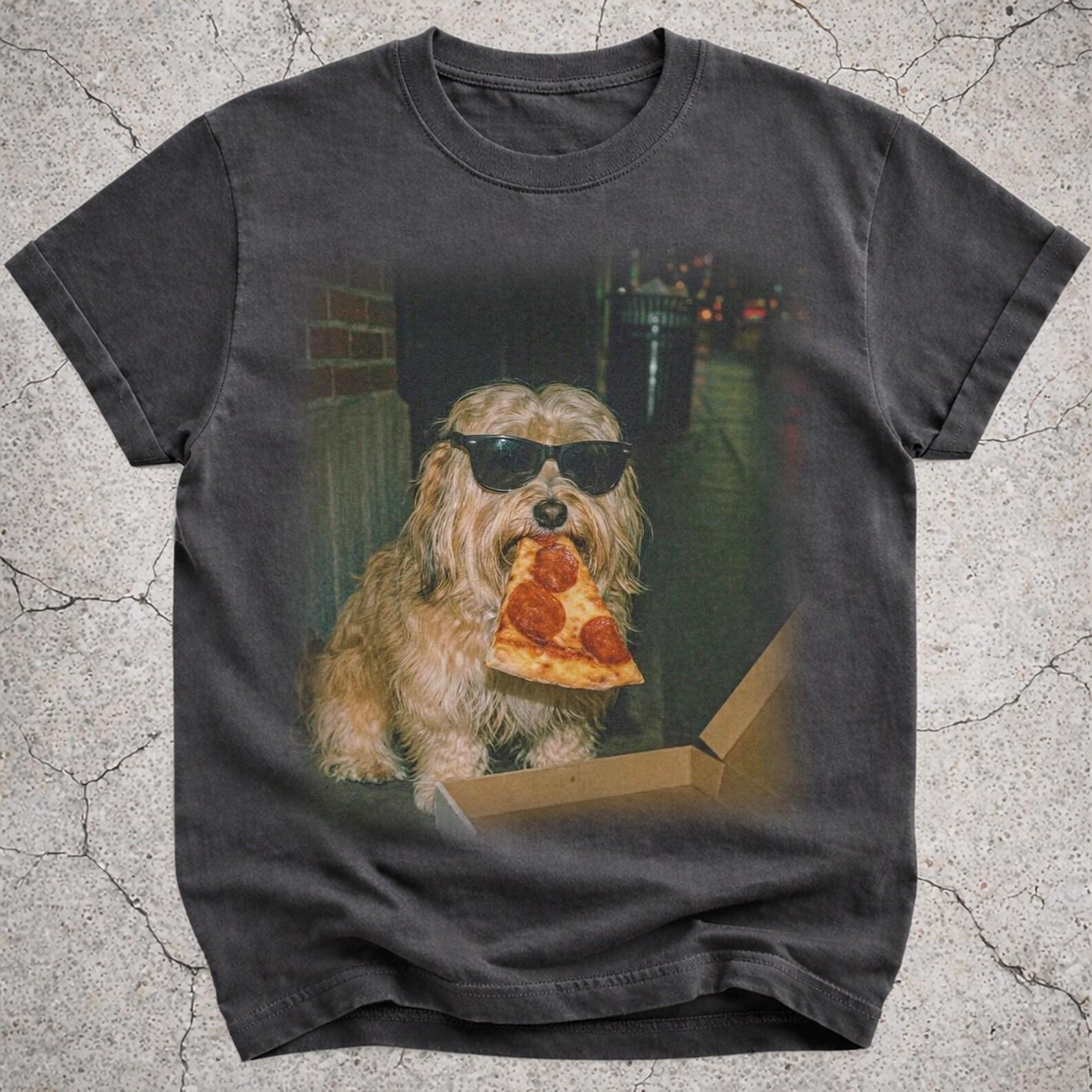 Havanese Eating Pizza Shirt, Funny Havanese Dog Meme T-Shirt, Pizza Lover Gift for Havanese Owner, Vintage Graphic Tee, Silly Novelty Shirt 2XL