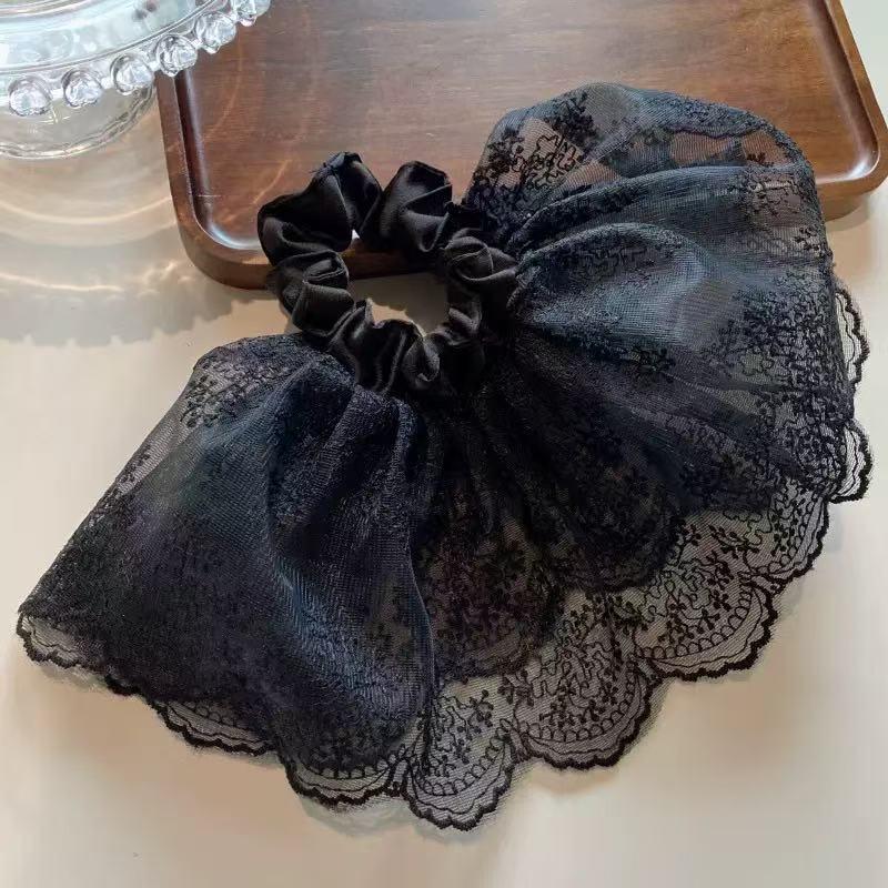 Chouchou d'été en satin et tulle à pois violets - Élastique à cheveux pour femme à haute élasticité
