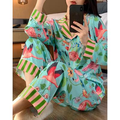 Elegant Design Bird of Fire Cartoon Print Women's Pajamas Fashion Classical Lounge Sleepwear Spring/Fall Housewear