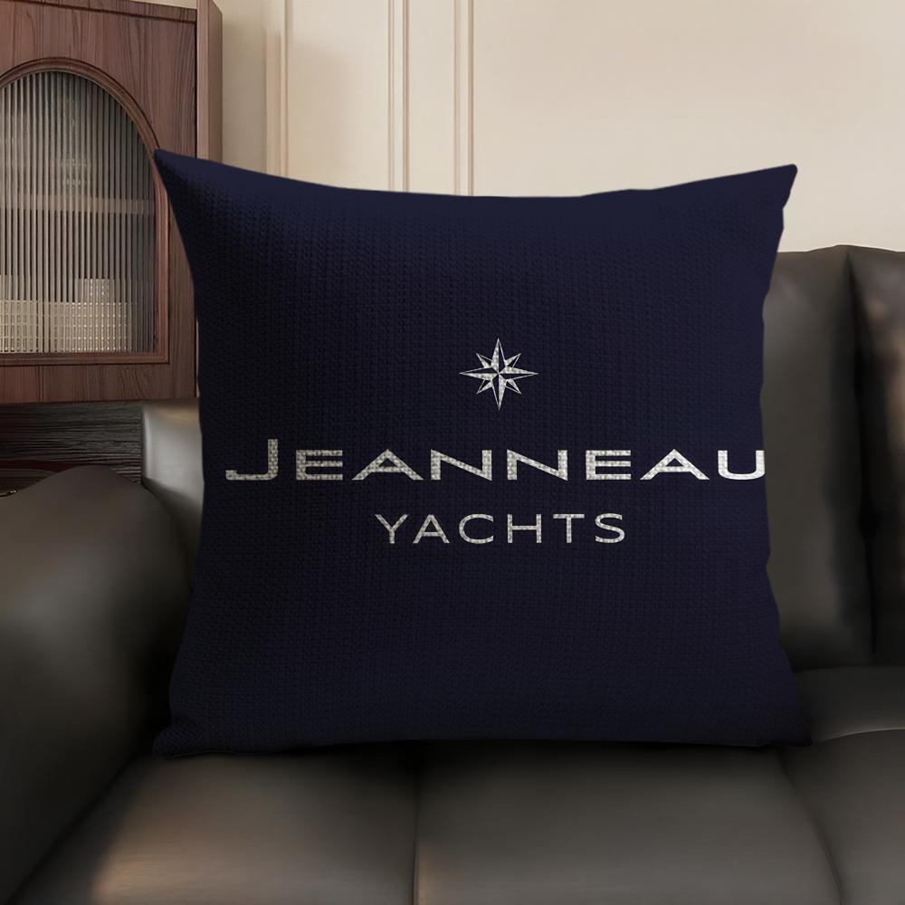 J-Jeanneaus Yachts Logo Cushion Cover Natural Linen Organic Fabric Double-Sided Printing Sofa Home Decor Gift Pillow Case