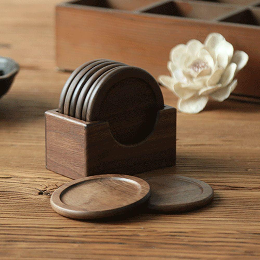 6pcs/set Japanese Style Teacup Mat Non-slip Insulated Placemat Durable Wood Coaster Dish
