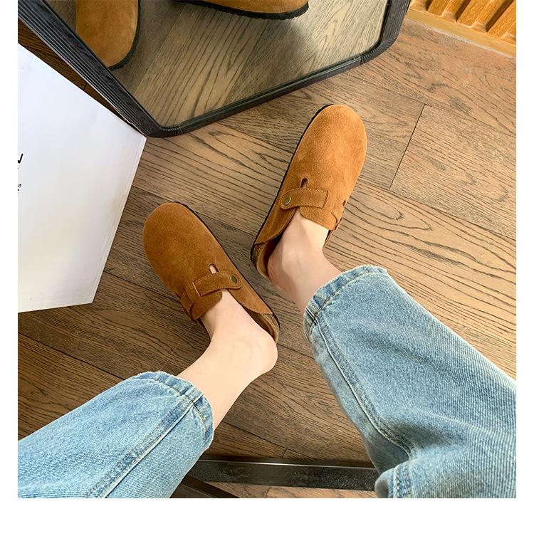 Grape Mother Retro Soft-soled Bag Head Half-drag Thick-soled Fluffy Shoes One Pedal Flat-soled Boken Shoes Women's Winter Shoes Cotton Shoes Women