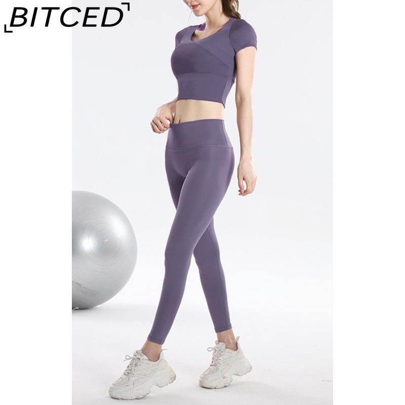 BITCED Women's Quick-Dry Short-Sleeve Sports Top with Built-in Bra, Plus Size Yoga Wear, Morning Run Fitness Set for Summer and Fall