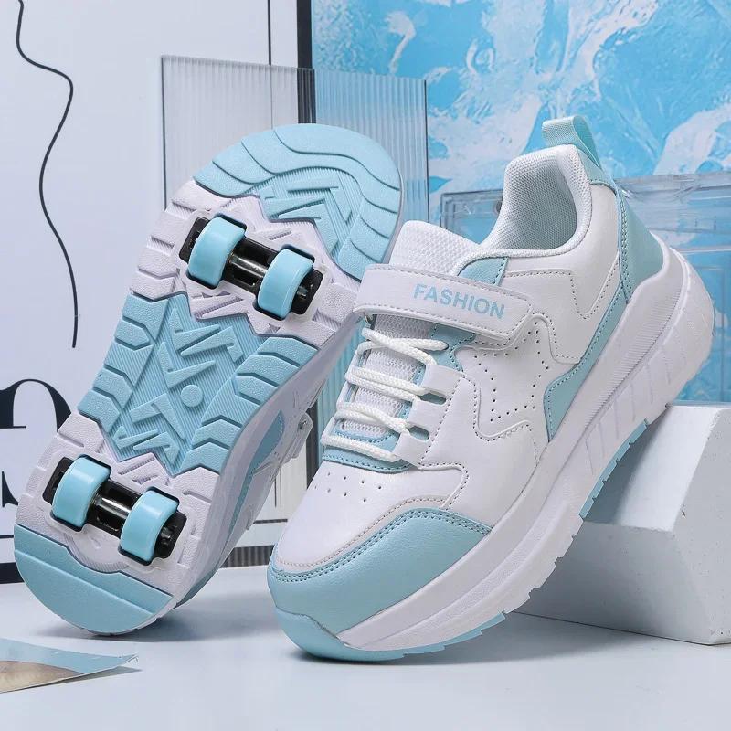 

2025 Girls Roller Skates Shoes with Wheels Outdoor Breathable Wear-resistant Four-wheel Wheel Shoes Roller Skates Speed Sneaker 40