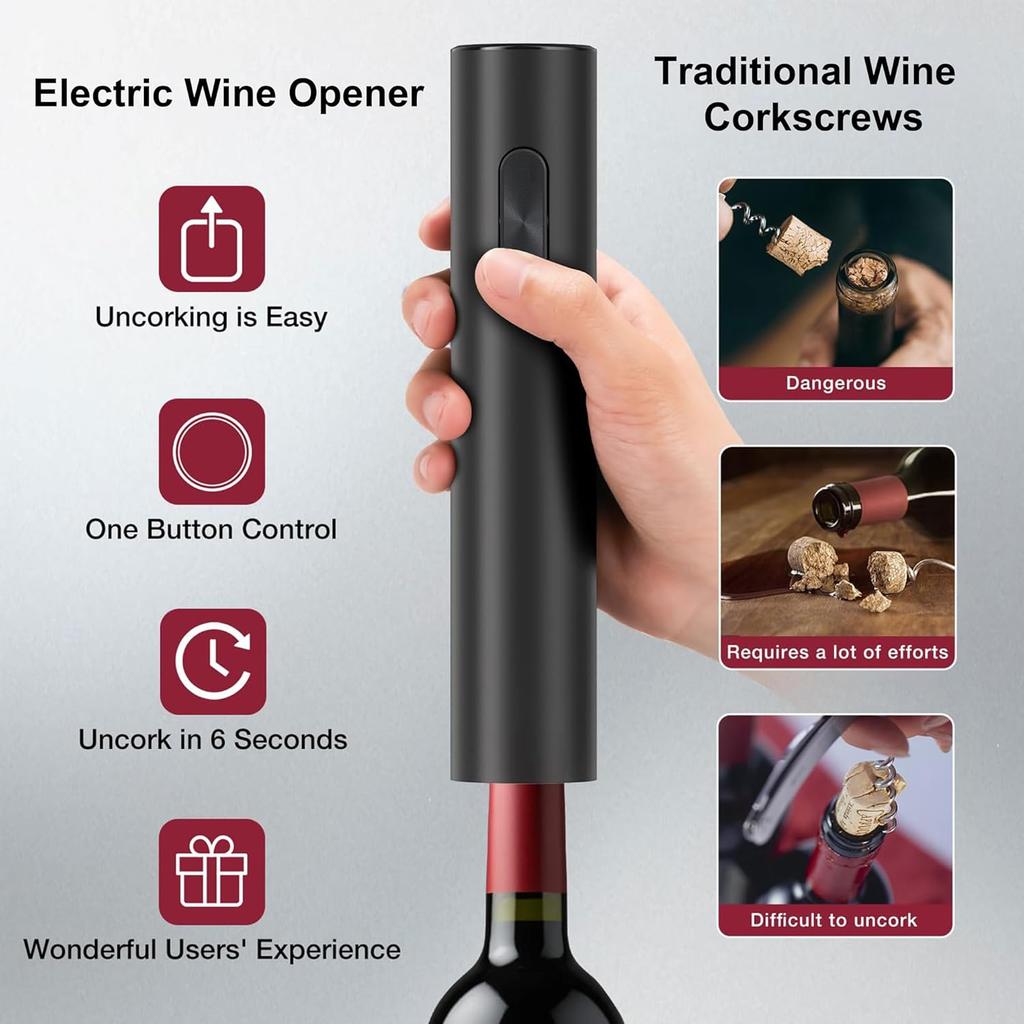 Electric Wine Bottle Opener Set, 5-in-1 Rechargeable Wine Gift Set with Charging Station, Foil Cutter, Aerator Pourer, Wine Stopper