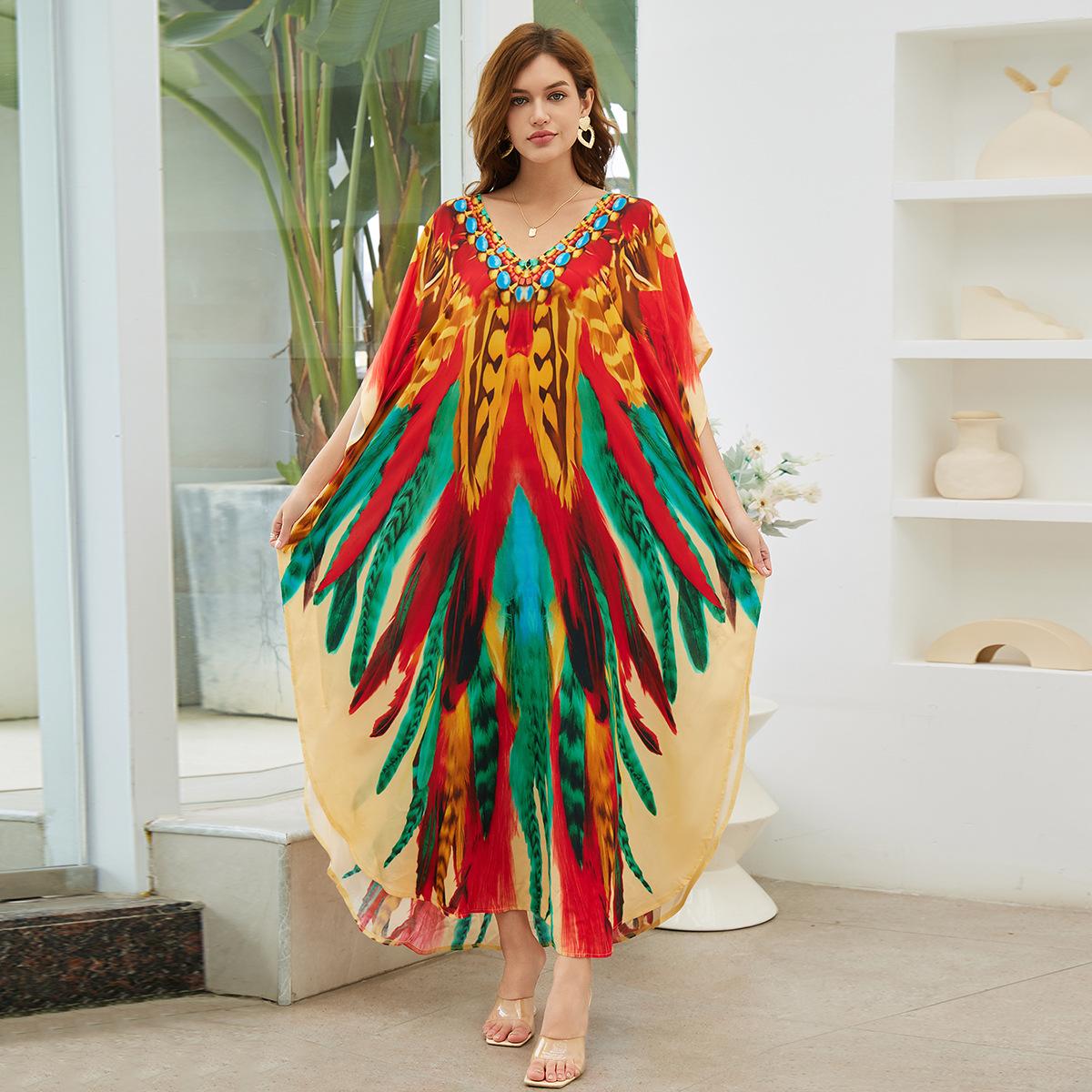 

Пляжные кафтаны для женщин с принтом бабочки и попугая, летние платья больших размеров, праздничные купальные костюмы, дропшиппинг One Size красный