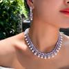 Braut Hochzeitskleid Abend Schmuckset Zirkon Perle Halskette Ohrringe Super Glänzend Zweiteilige Kette