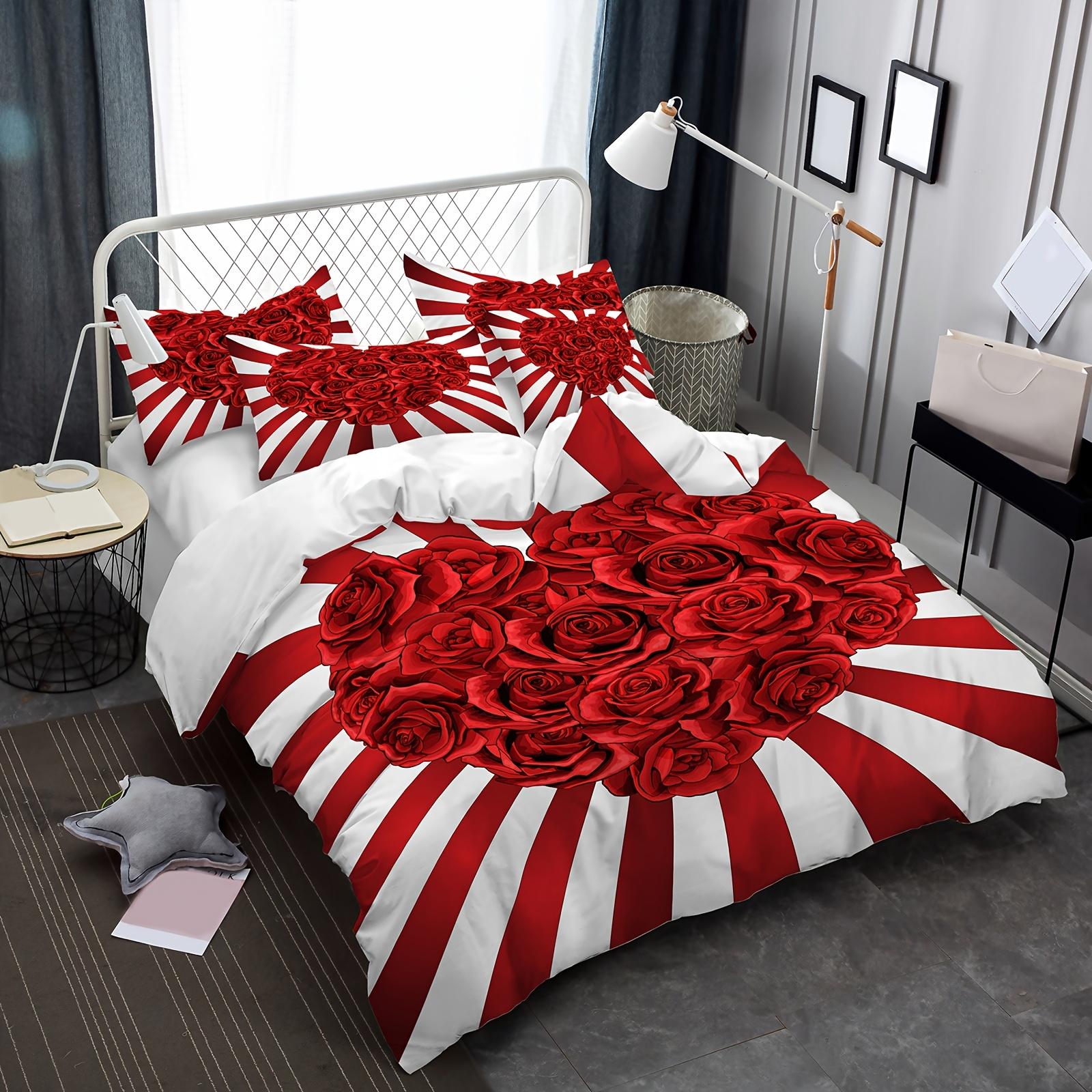 

Romantic Red Love Heart Duvet Cover Set, Soft Comfortable Polyester Bedding With Digital Print, All-Season, Machine Washable Duvet Cover Set&EU Single(135x200cm)