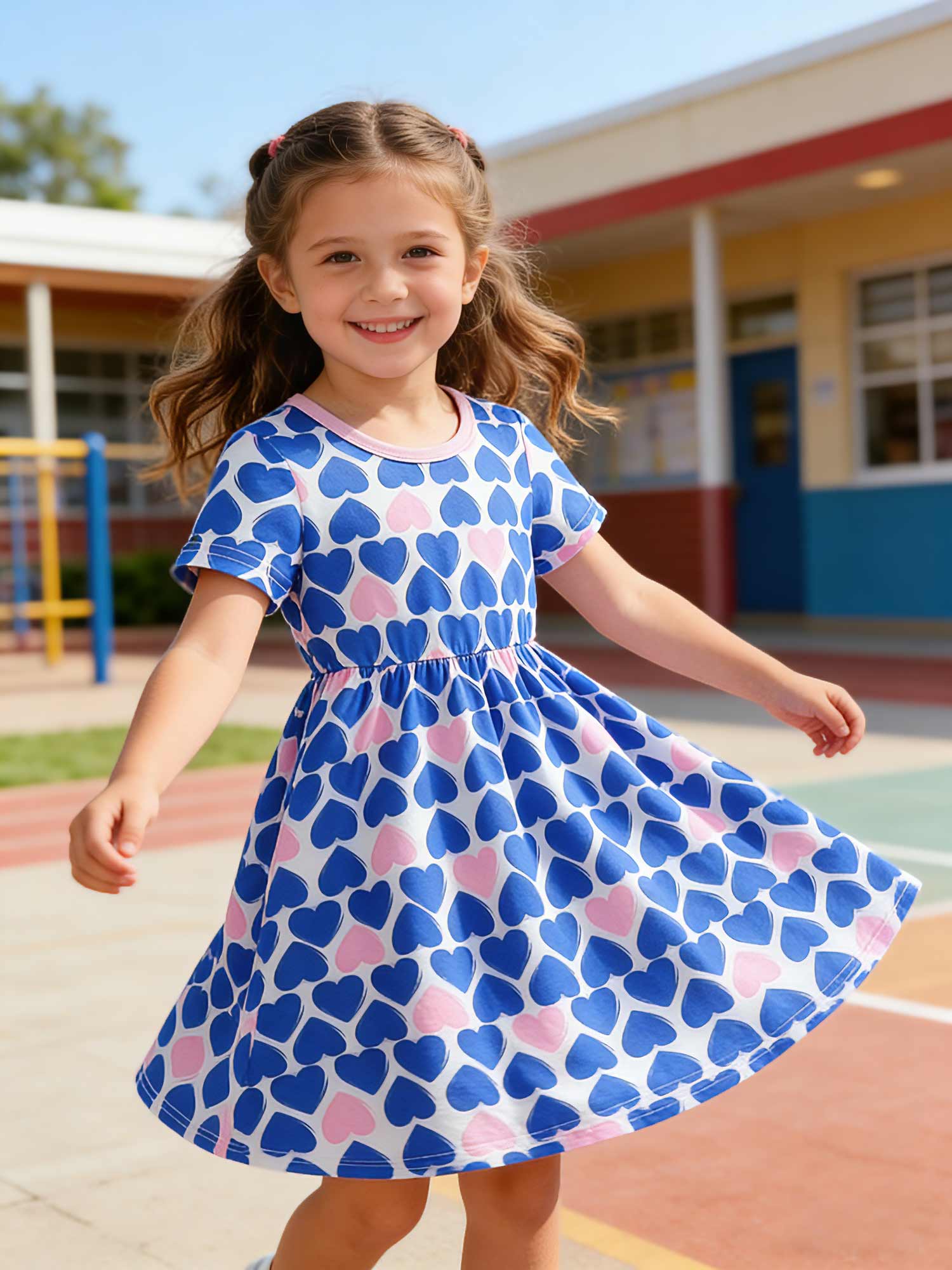 

Toddler Girls Casual Short Sleeve Dress, Summer Sweet Heart Princess Dresses for Ages 1-8Y 1Y синий