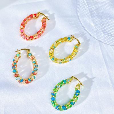925 Sterling Silver Anniversary Hand Painted Enamel 18k Gold Hoop Earrings For Women Gift Fine Jewelry