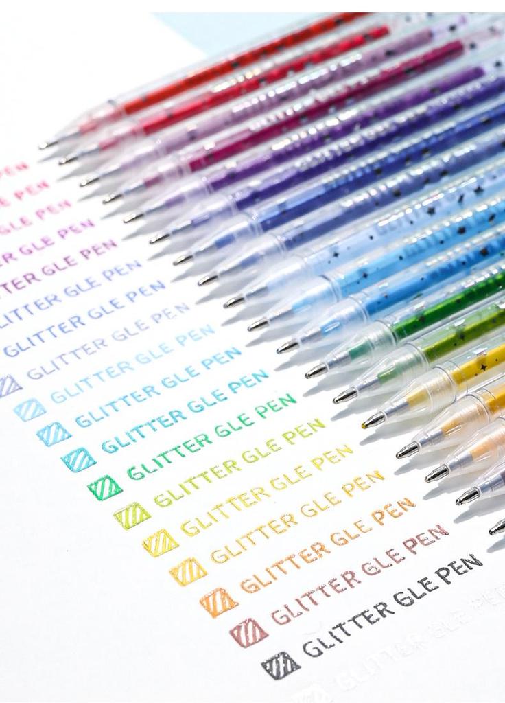 Blue Fruit 12-Color Glitter Gel Pens: Sparkly Neutral Pens for Students, Journals, and Drawings.