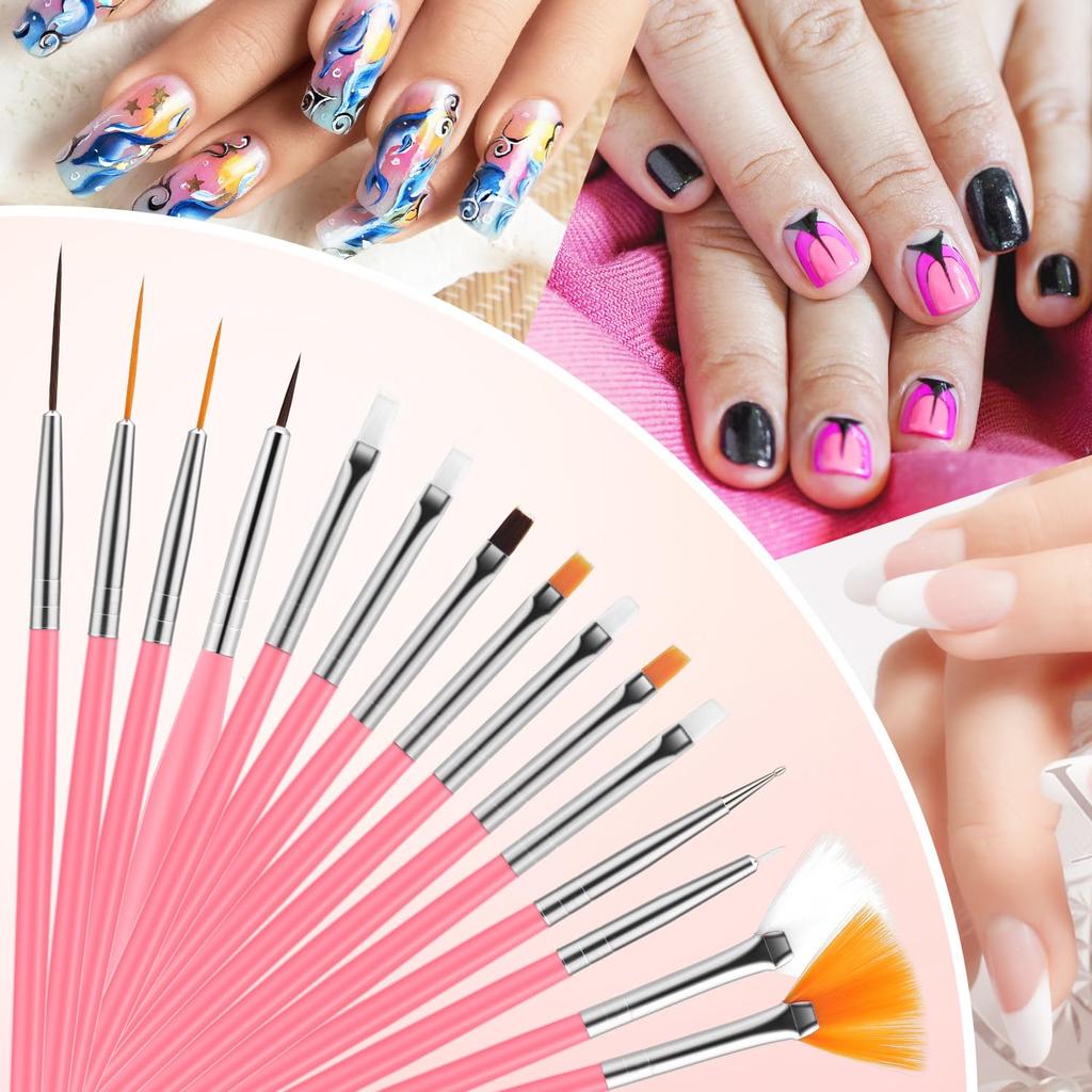 25 Piece Nail Art Tools, Nail Brush Set,Palette, Stand & 2-way Acrylic Silicone Engraving Pen Dotting Pen Tools,For Nail Art DIY Home