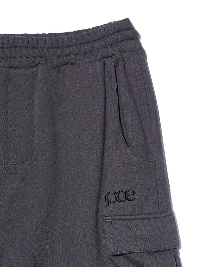 PEACE MAKER Parachute Curved Snap Cargo Bermuda Sweat Shorts (Charcoal)