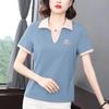 Kurzarm-T-Shirt für Damen mit großem Schulteroberteil, Sommer-Poloshirt für Mütter mittleren Alters, neues altersreduzierendes, lockeres und schlankmachendes Design