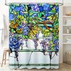 Stained Glass Shower Curtain Colorful Floral Pattern For Bathroom Decoration, Waterproof Fabric Material, Custom Size Available