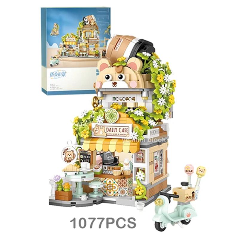 Kawiarnia Małego Misia w Stylu Chińskim Kwiaciarnia Panda Herbaciarnia Składane Mini Klocki Puzzle Zabawka Edukacyjna do Składania dla Dzieci