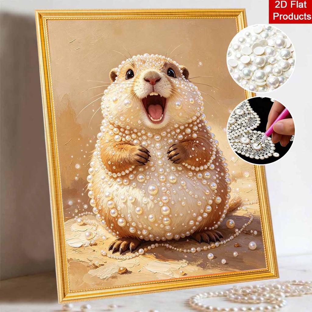 5D Framed Pearl Painting Kit Happy Hamster Portrait Sparkling Bead Art Canvas Ready To Display Romantic Home Decor Gift Excellent Wall Decor