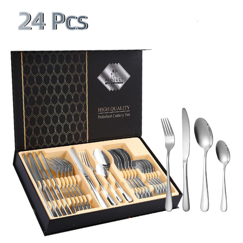 Edelstahl-Besteck 24-teilig Western-Besteck Steakmesser Gabel Löffel Geschenkbox Besteckset