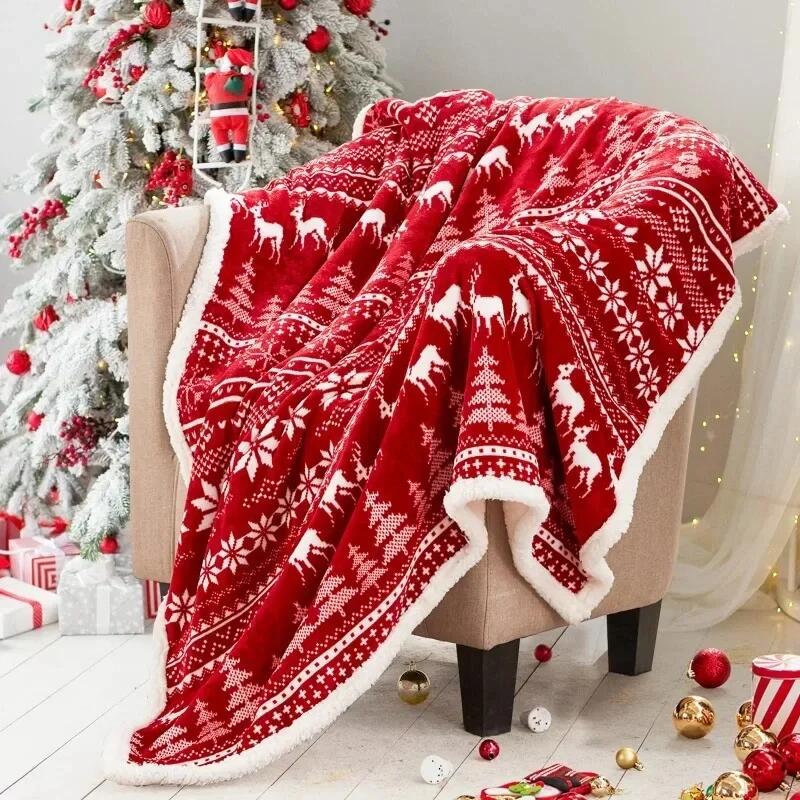 Weihnachten Christmas Rentier Überwurfdecke Doppellagig Verdicken Flauschig Weich Fleece Flanell Weihnachtsmann Schneemann Decke Heim Geschenk