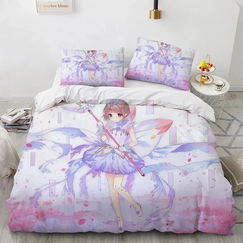 Anime Cardcaptor Sakura Bedding Set Duvet Cover Sheet Printed Bed Set Pillowcase Bed Full Queen King Size Comforter Bedroom