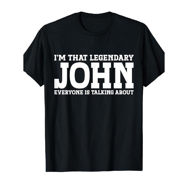 Men s Funny John T-Shirt - Name Print  I m That Legendary John  Slogan, Retro Loose Fit Short Sleeve Tee with John Signature-Style Font, Casual Gift S чёрный